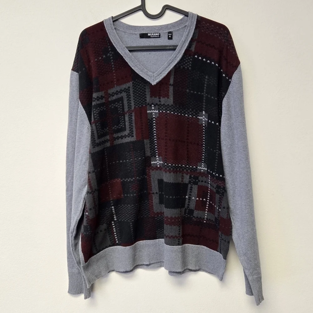 Murano Liquid Luxury Print Sweater Gray Red XL